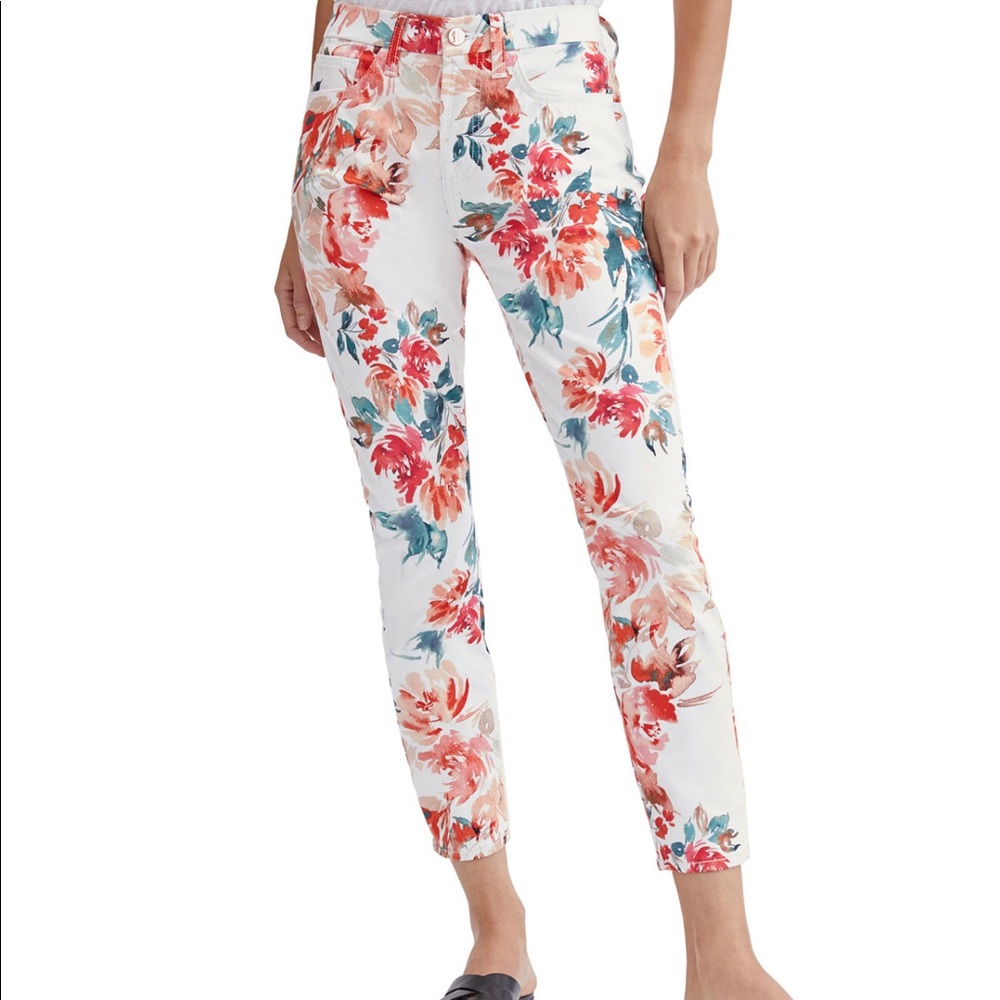 Jen7 Floral Sateen Skinny Jeans